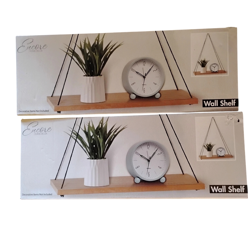 Encore Wooden WallHanging Shelf With Rope Hanger Set Of 2